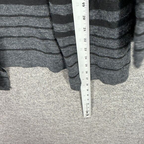 Max Studio Cardigan Women M Medium Gray Striped Open Front Long Sleeve Hooded - Picture 5 of 6